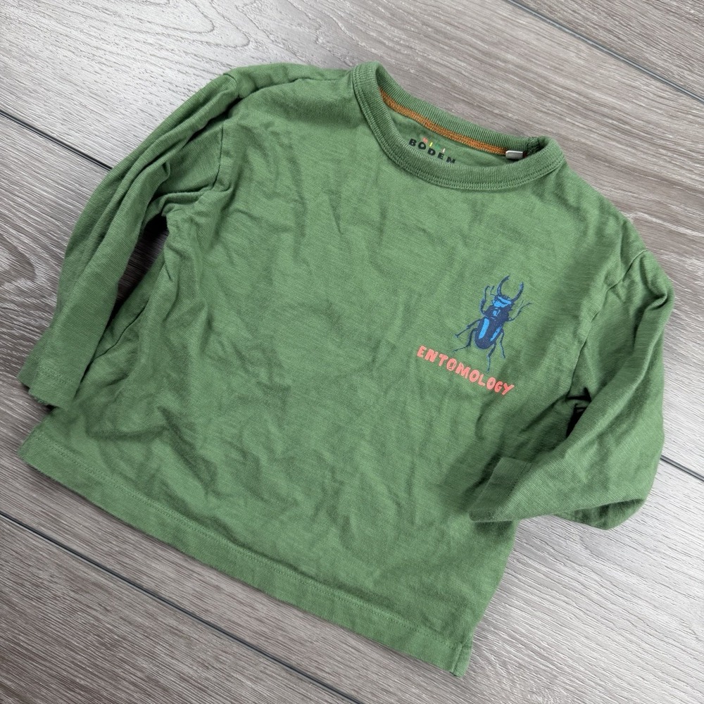 Mini Boden Baby Long Sleeve Entomology Graphic Tee Green Size 18-24 Months